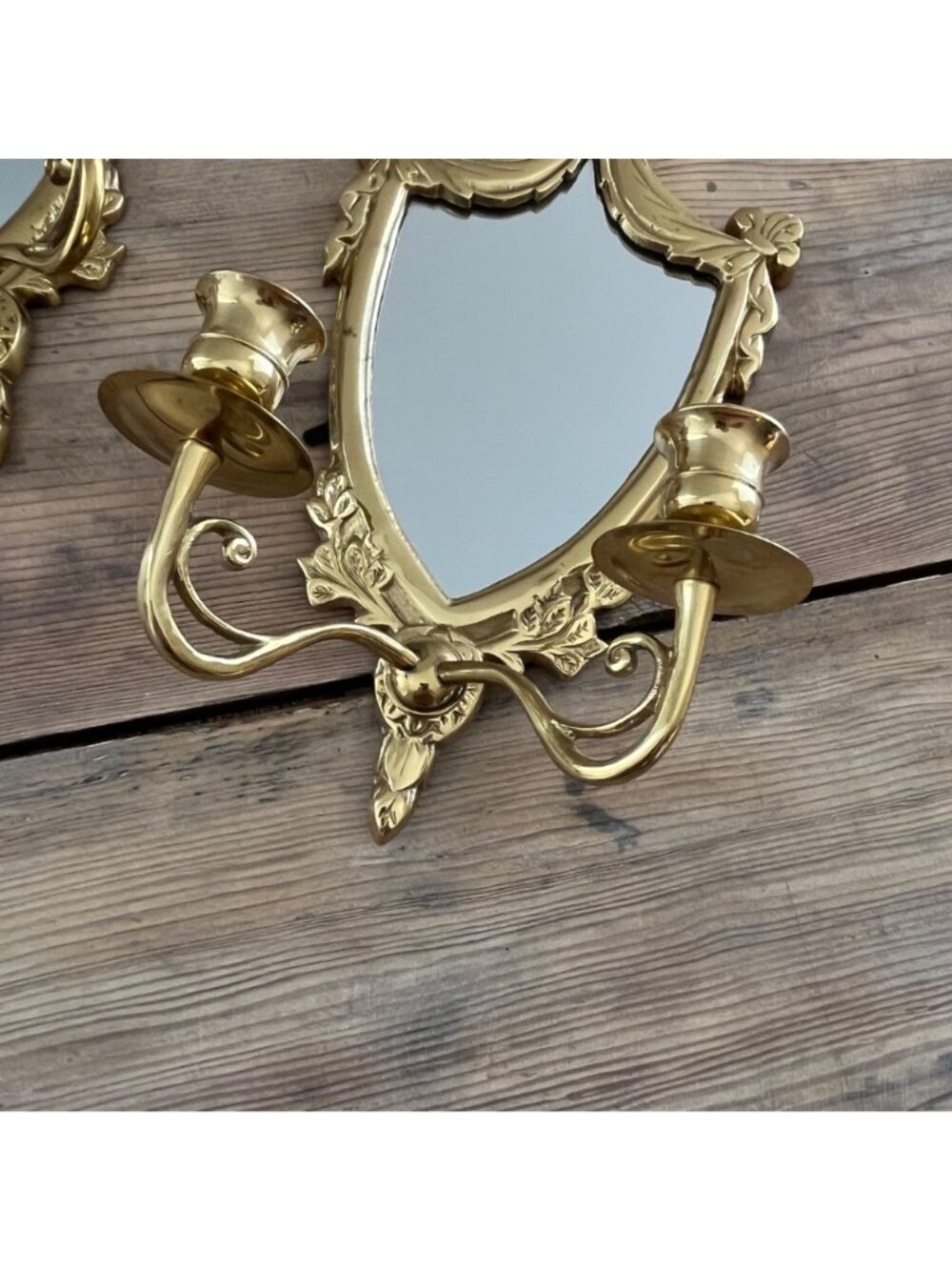 Vintage Style Brass Mirrored Wall Sconces Polished Finish Set of 2 - Picture 2 of 7